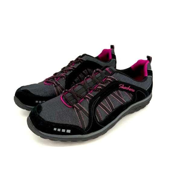 Skechers Charcoal Pink Reggae Fest Slip On Air Cooled Relaxed Fit Athletic Shoes - Picture 1 of 10